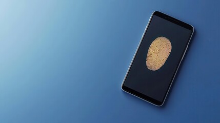 Poster - A smartphone displaying a fingerprint on a blue background, symbolizing biometric security and modern technology.