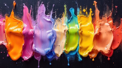 Poster - A vibrant splash of colorful paint creating an artistic display on a dark background.