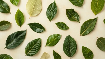 Wall Mural - serene botanical beauty: tropical leaves on pastel background