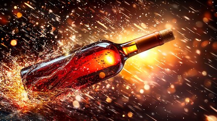 Wall Mural - Red wine bottle splashing in dynamic motion.