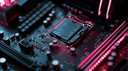 Aufkleber - Close-up of a motherboard showcasing intricate circuitry and glowing components.