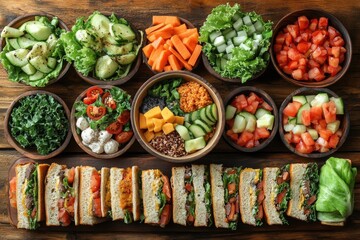 Poster - A variety of foods arranged on a wooden table