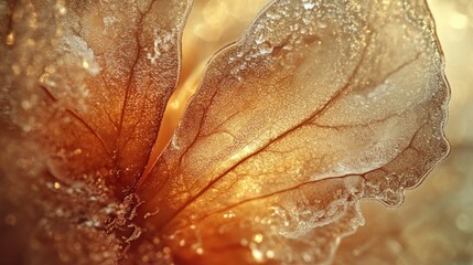 Poster - Close-up of delicate, translucent flower petals with intricate details and warm lighting.