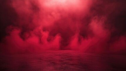 Wall Mural - Red Stage with Fog:Smoke created with Generative AI Technology, ai, generative