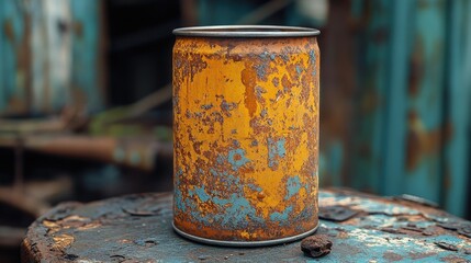 Poster - A can of soda sits on top of a wooden table, great for commercial use or as a prop in still life photography
