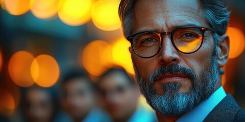 Poster - Close-up of a person wearing glasses and a beard, suitable for portraits or identity images