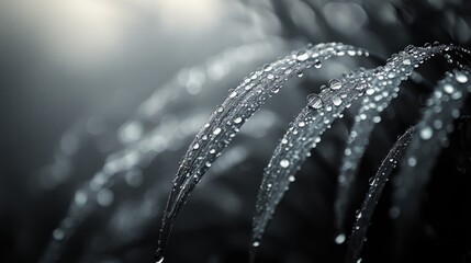Poster - Close-up of leaves with water droplets, creating a serene and calming atmosphere.