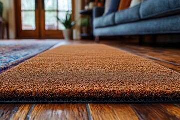Poster - A brown area rug sits atop a wooden floor, perfect for home decor or interior design inspiration