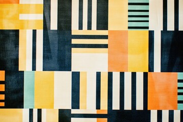 Poster - A colorful area rug with black, white, yellow, and orange design