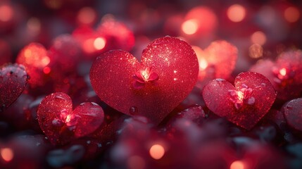 Poster - A bright red heart surrounded by multiple shiny hearts, great for Valentine's Day or romantic occasions