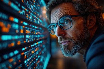 Poster - A person wearing glasses focuses on a computer screen