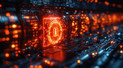 Poster - a detailed illustration of a computer circuit with a glowing letter symbol