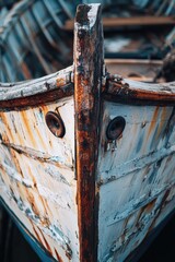 Poster - A close-up view of a boat floating on the surface of a body of water, with no signs of movement or disturbance