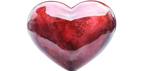 Poster - A red glass heart-shaped object on a white background, suitable for Valentine's Day or romantic decoration