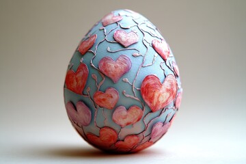 Poster - A decorative egg with hearts painted on it, placed on a table