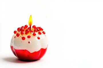 Aufkleber - A single candle sits on a wooden table, surrounded by empty space