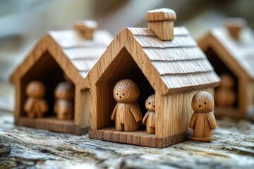 Poster - A collection of wooden figurines sit on top of a wooden table, perfect for decorative purposes or as props in various settings