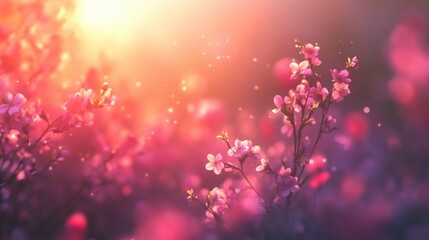 Canvas Print - Soft pink blossom flowers in a dreamy spring background with sunlight creating a warm, vibrant atmosphere for serene moments