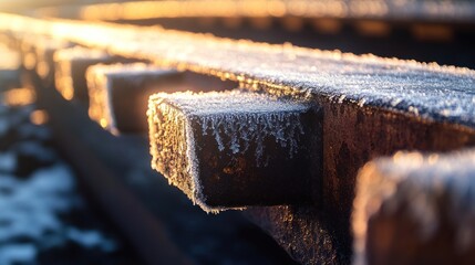 Poster - Frost-covered railway track glistens in the morning light.