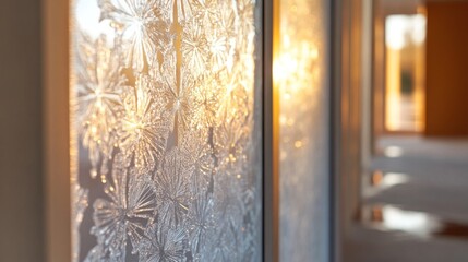 Poster - Frosted glass panels reflecting sunlight, creating a serene atmosphere.