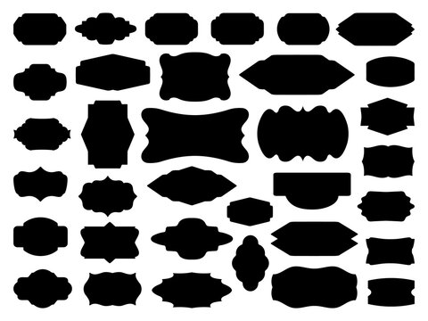 Set of frames: white, black, white outline, black outline. Background, border, design, picture, element, frame, geometric, graphic, icon, illustration, isolated, label