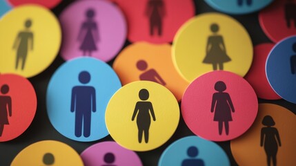 Poster - people on colorful buttons, various designs and characters