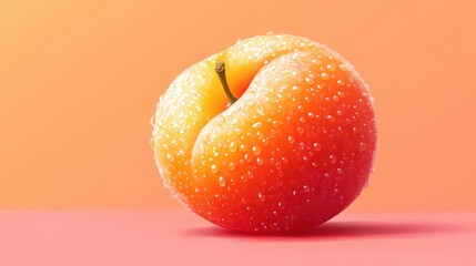 Wall Mural - Close-up Image of a Juicy Peach with Water Droplets: Detailed View of a Fresh Ripe Peach Capturing the Natural Texture and Vibrancy on a Subtle Gradient Background