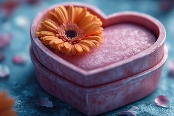 Aufkleber - A small pink heart-shaped box containing a single flower, ideal for use in romantic or sentimental scenes