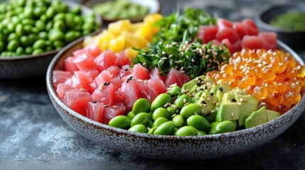 Aufkleber - A colorful bowl filled with various dishes and snacks