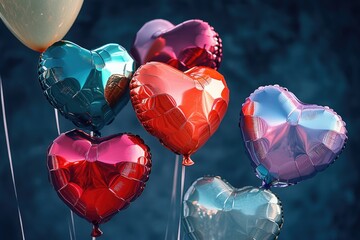Poster - A bunch of heart shaped balloons tied to a stick, ideal for decorations or gifts