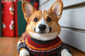 Wall Mural - A picture of a dog wearing a sweater