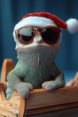 Poster - A lizard wearing sunglasses and a Santa hat, perfect for holiday or summer themed images