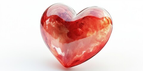 Poster - A red heart-shaped object sits alone on a white surface, ideal for use in Valentine's Day or love-themed designs