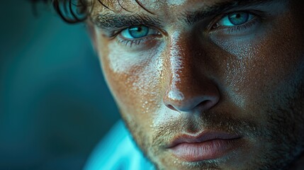 Poster - Close-up shot of a man's face with blue eyes