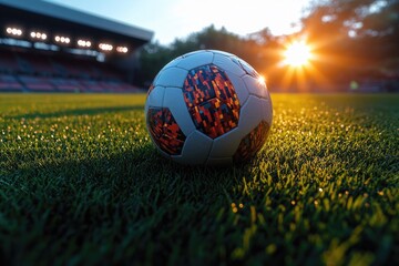 Poster - A soccer ball sits atop a lush green grass, ready for play