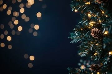 Poster - A close-up shot of a Christmas tree lit up at night, ideal for holiday decorations or winter-themed designs
