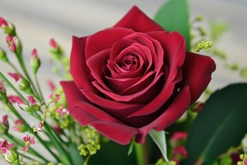 Poster - A single red rose is placed in a clear glass vase, perfect for decorating tables or adding a touch of elegance to any room