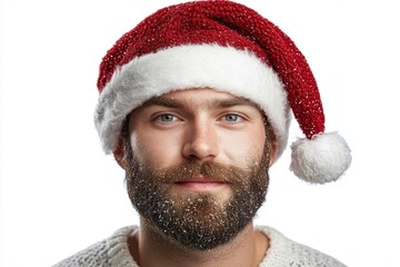 Poster - A person wearing a festive Santa hat and a long beard, perfect for holiday or winter-themed images