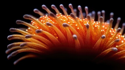Poster - A close-up shot of a vibrant orange flower against a dark black backdrop