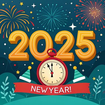 Celebrating 2025 New Year.Elegant card for event with abstract golden fireworks