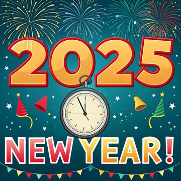 Celebrating 2025 New Year.Elegant card for event with abstract golden fireworks
