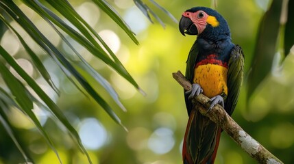 Poster - A vibrant bird sits comfortably on a tree branch, showcasing its bright plumage