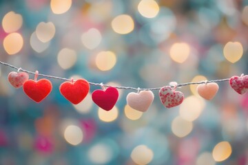 Poster - String of red heart decorations hung on a wall or ceiling