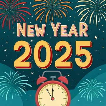 Celebrating 2025 New Year.Elegant card for event with abstract golden fireworks