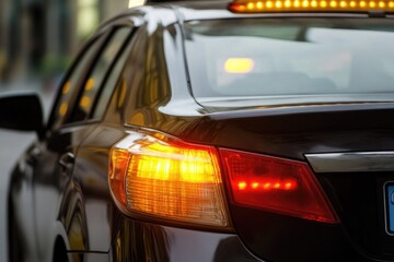 Aufkleber - A close-up shot of a car's headlights shining in the dark, ideal for representing nighttime scenes or automotive features