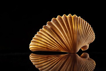 Poster - Close-up of a shell on a wooden or stone table, perfect for decoration or as a prop in photography and art projects