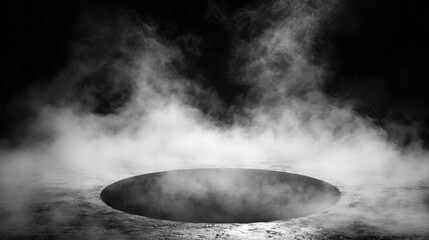 Poster - A black and white photo of a hole in the ground with a surrounding area