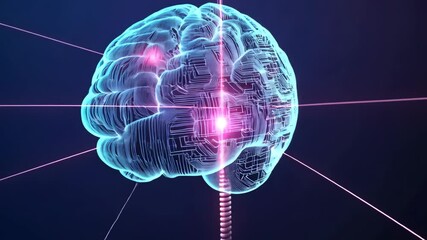 Poster - Abstract Brain Illustration with Circuit Pattern and Laser Light Effects