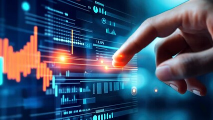 Leinwandbilder - Futuristic Hand Interaction with Data Visualization and Digital Technology Concepts