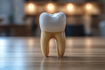 Poster - A toothbrush sitting on a wooden table, ready for use